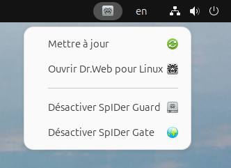 Menu contextuel de l’indicateur de Dr.Web Security Space