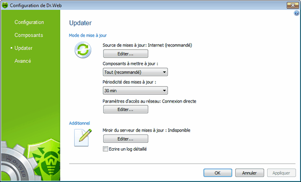 Configuration - Updater Pour obtenir plus de détails sur une option en particulier, cliquez sur le thème correspondant dans l'image. Pour plus d'information sur des options disponibles sur d'autres pages, cliquez sur le lien correspondant dans l'image.