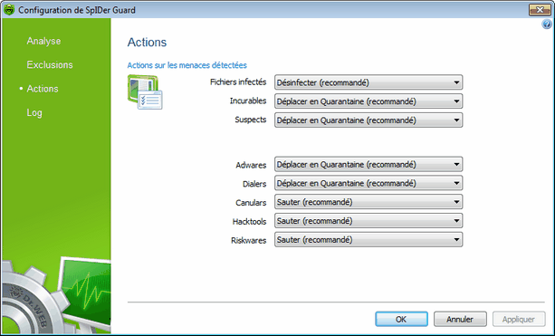 Configurer SpIDer Guard Pour obtenir des détails sur une option, cliquez sur le thème correspondant dans l'image. Pour obtenir des informations sur des options disponibles sur d'autres pages, cliquez sur le lien correspondant dans l'image.
