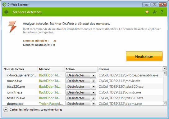Menaces détectées Pour obtenir plus de détails sur une option en particulier, cliquez sur le thème correspondant dans l'image.