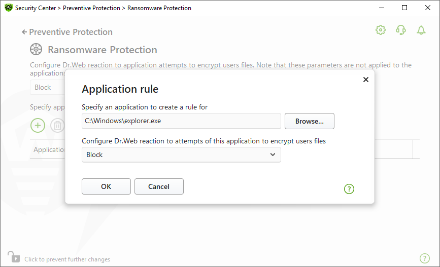 Figure 50. Selecting a rule for a certain application