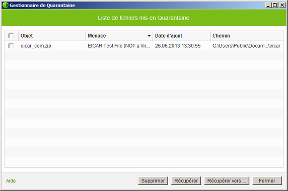 Gestionnaire de quarantaine Pour obtenir plus de détails sur une option en particulier, cliquez sur le thème correspondant dans l'image.