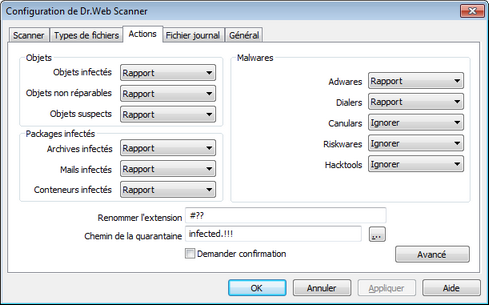 Configuration du Scanner Dr.Web Pour obtenir des détails sur une option, cliquez sur le thème correspondant dans l'image. Pour obtenir des informations sur des options disponibles sur d'autres pages, cliquez sur la rubrique correspondante.