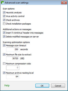 SpIDer Mail Settings For details on a certain option, click a corresponding item in the picture.
