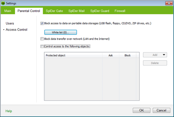 Parental Contorl Settings For details on a certain option, click a corresponding item in the picture. To get information on options available in other panes, click the necessary tab.