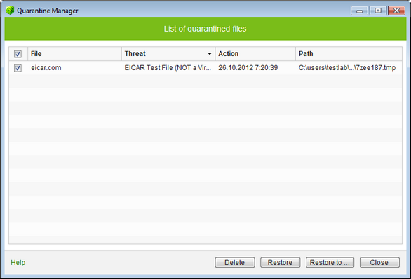 Dr.Web Quarantine For details on a certain option, click a corresponding item in the picture.
