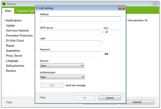 Dr.Web Main Settings