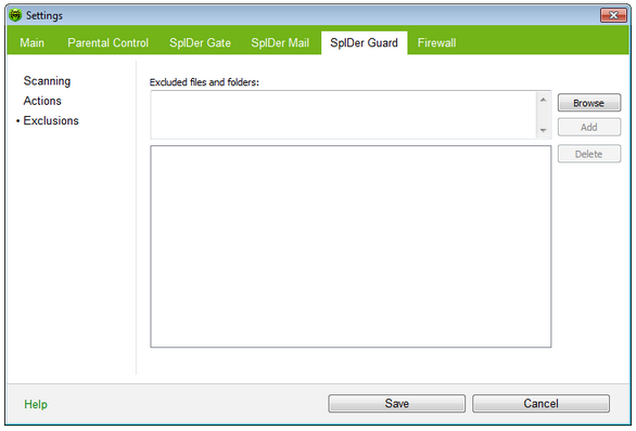SpIDer Guard Settings For details on a certain option, click a corresponding item in the picture. To get information on options available in other pages, click the corresponding link in the picture.