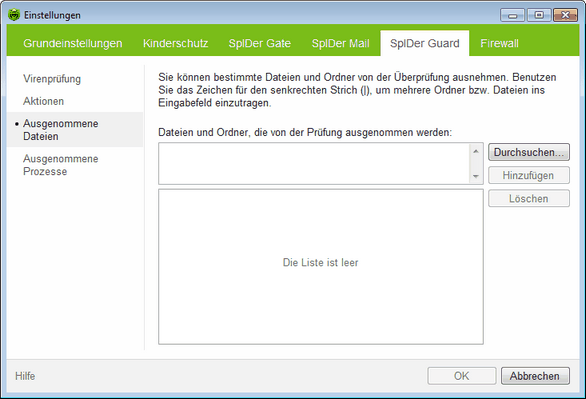 Ausgenommene Dateien Ausgenommene Dateien