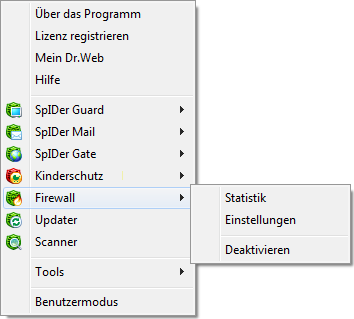 Menü des SpIDer Agenten Menü des SpIDer Agenten
