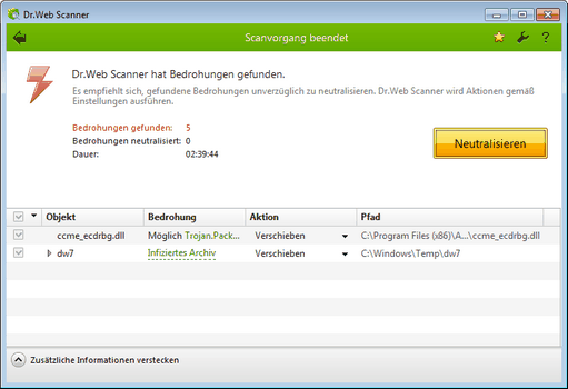 Aktionen bei Bedrohungserkennung Aktionen bei Bedrohungserkennung