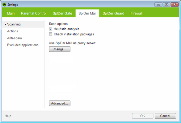SpIDer Mail Settings
