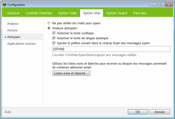 Configurer SpIDer Mail Configurer SpIDer Mail