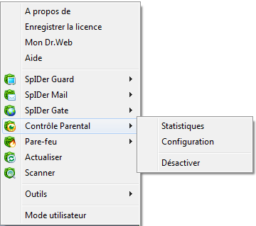 Menu SpIDer Agent Menu SpIDer Agent