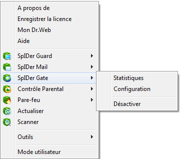 Menu SpIDer Agent Menu SpIDer Agent