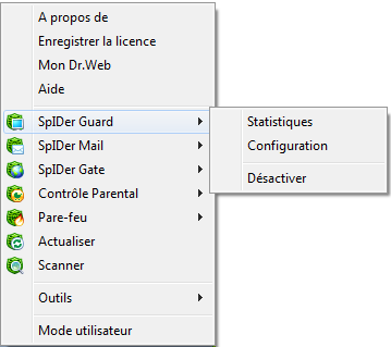 Menu SpIDer Agent Menu SpIDer Agent