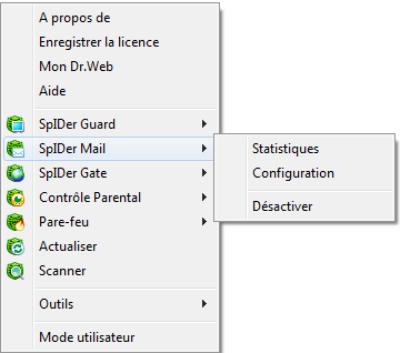 Menu SpIDer Agent Menu SpIDer Agent