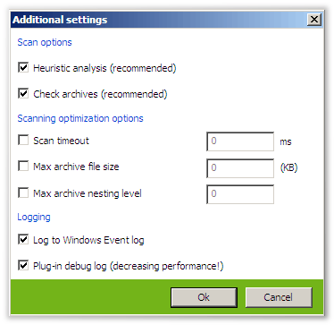 Additional scan settings