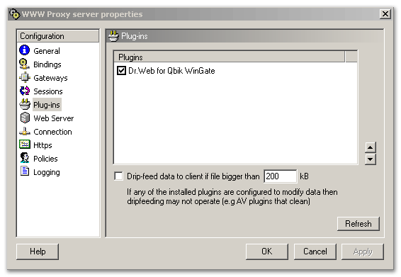 WWW Proxy server properties window